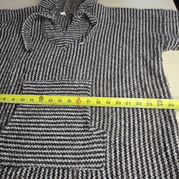 Baja Hoodie Mexico XL Brown White Striped Knit Poncho Pullover Kangaroo Pocket - Picture 6 of 9